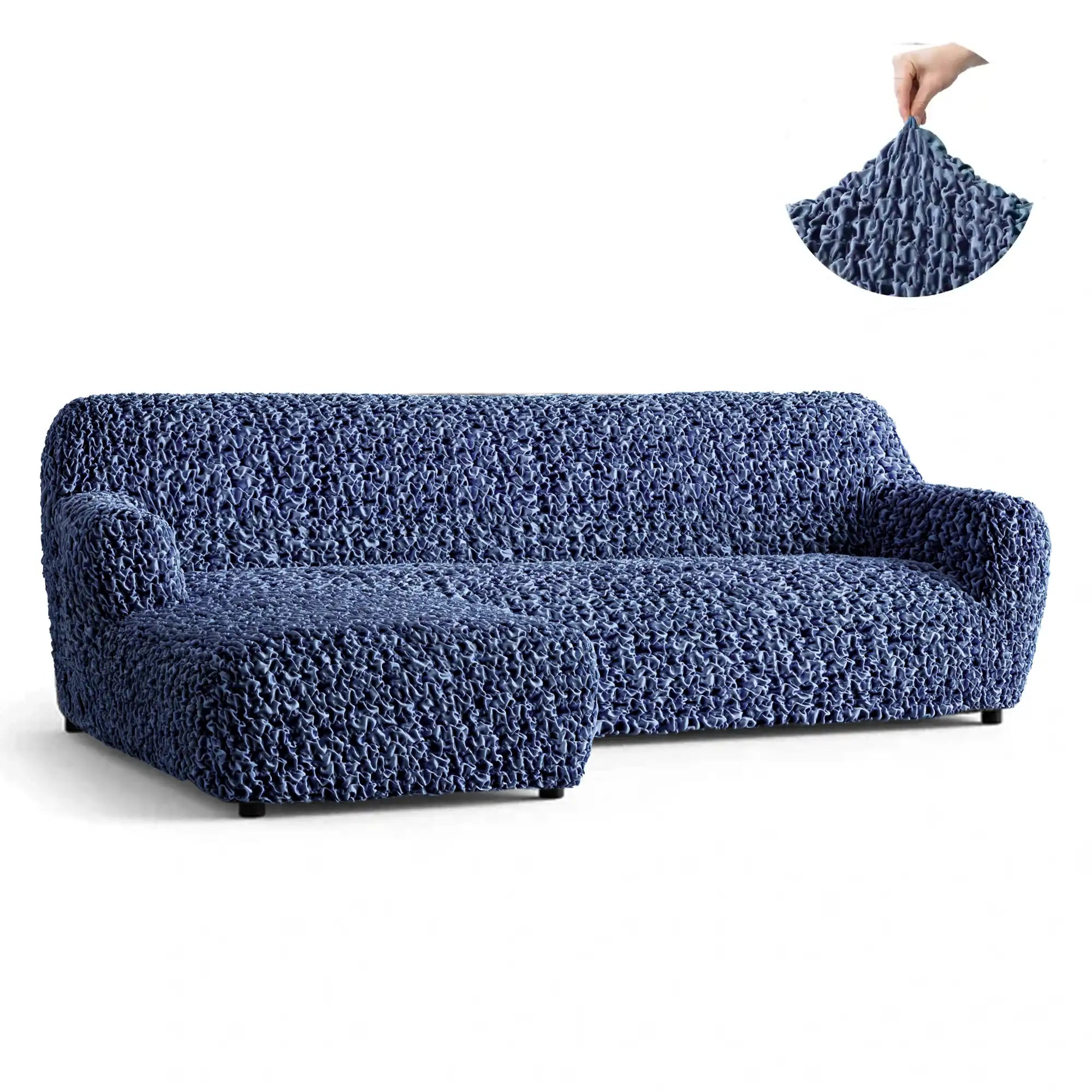 L-Shaped Sofa Cover (Left Chaise) - Blue, Fuco Velvet